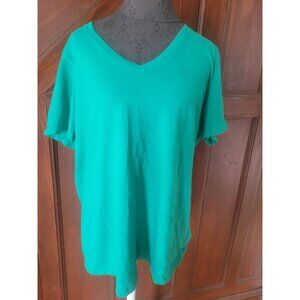 Woman Within V-Neck Short Sleeve Turquoise T-Shirt Size L 18/20